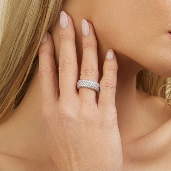 18K White Gold Eternity Diamond Ring Wide Band - Picture 2 of 2